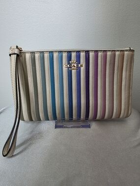 COACH Rainbow Ombre Quilted Stripe Large Leather Wristlet